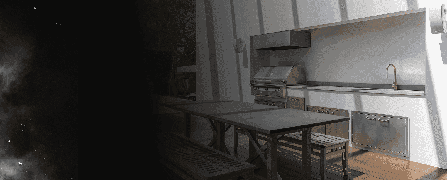 Modern outdoor kitchen with stainless steel appliances