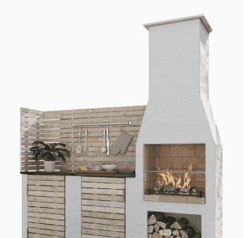 Outdoor Kitchen with a Fireplace
