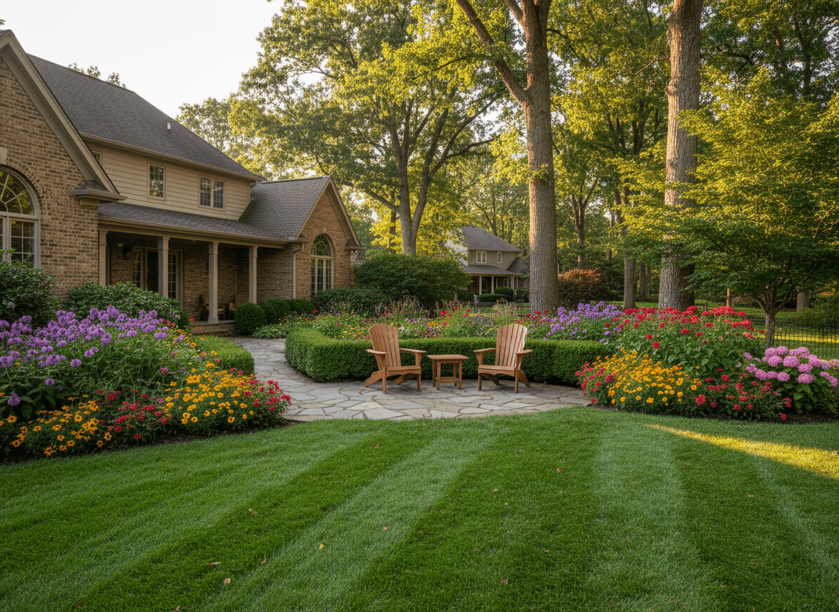 Well-maintained backyard at sunset