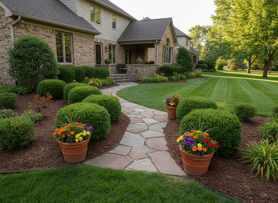 Professional seasonal maintenance crew working on a property