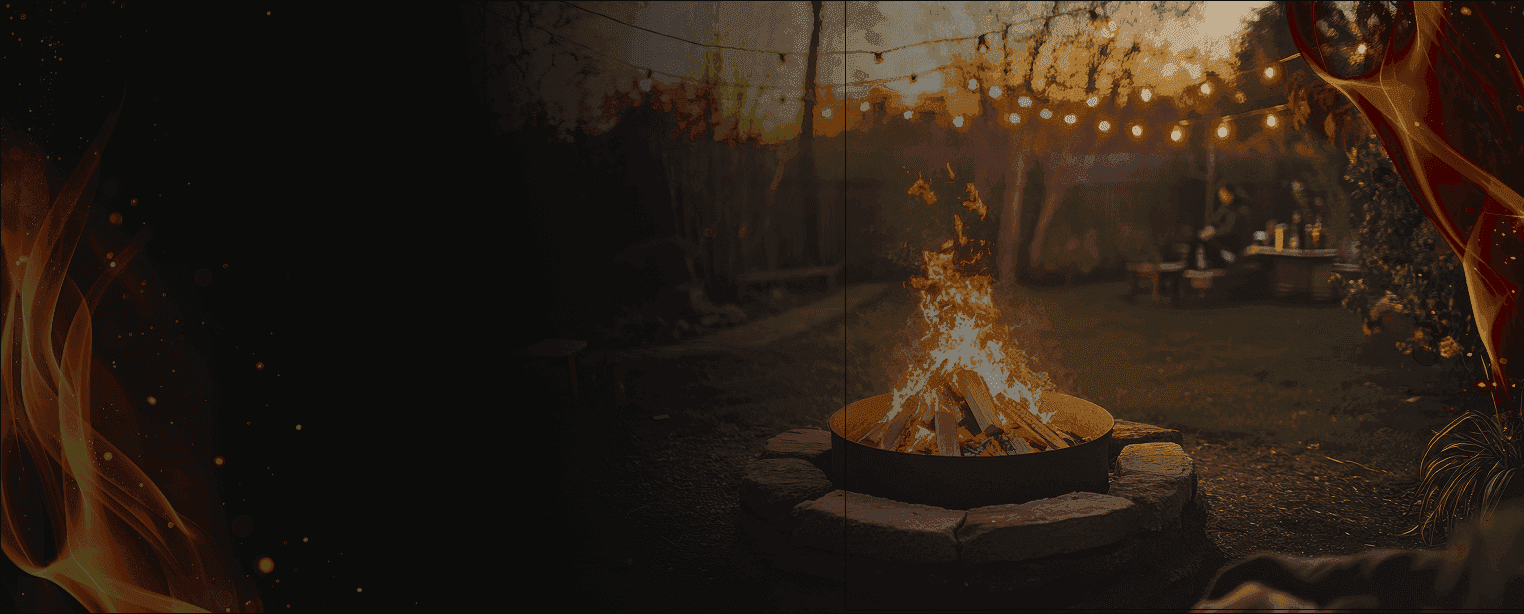 Modern fire pit with flames
