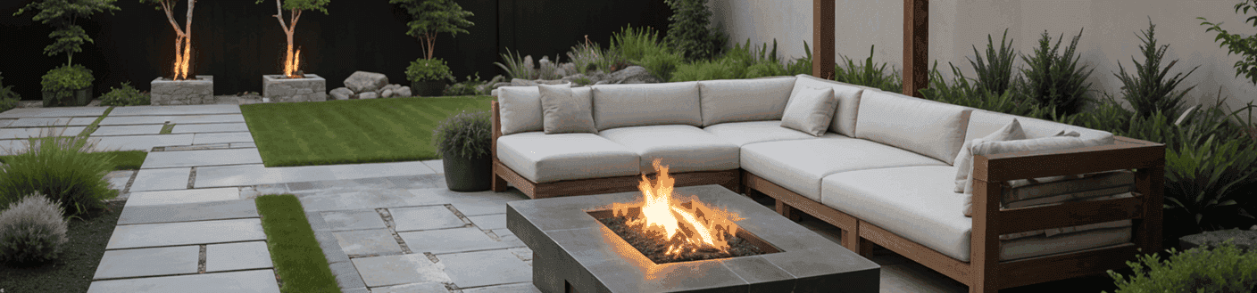 Beautiful patio designs featuring outdoor furniture with fire pit