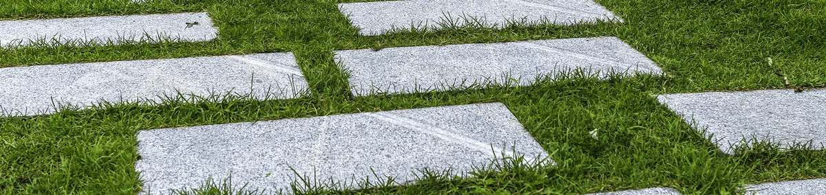 Beautiful walkway surrounded by grass and landscaping