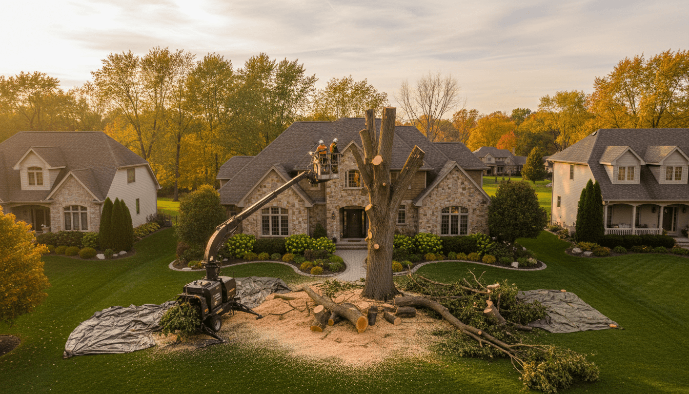 Tree removal equipment working on a large tree